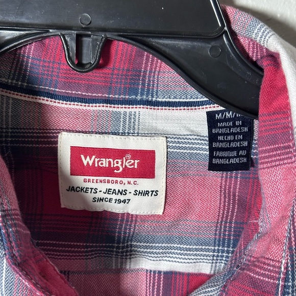Wrangler Men Western Red Plaid Button Down Long Sleeve Shirt size M. - Picture 3 of 8